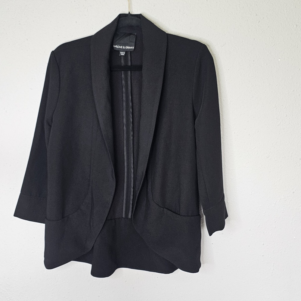 Harlowe & Graham Womens Black Open Front Shawl Collar Blazer Medium Lagenlook